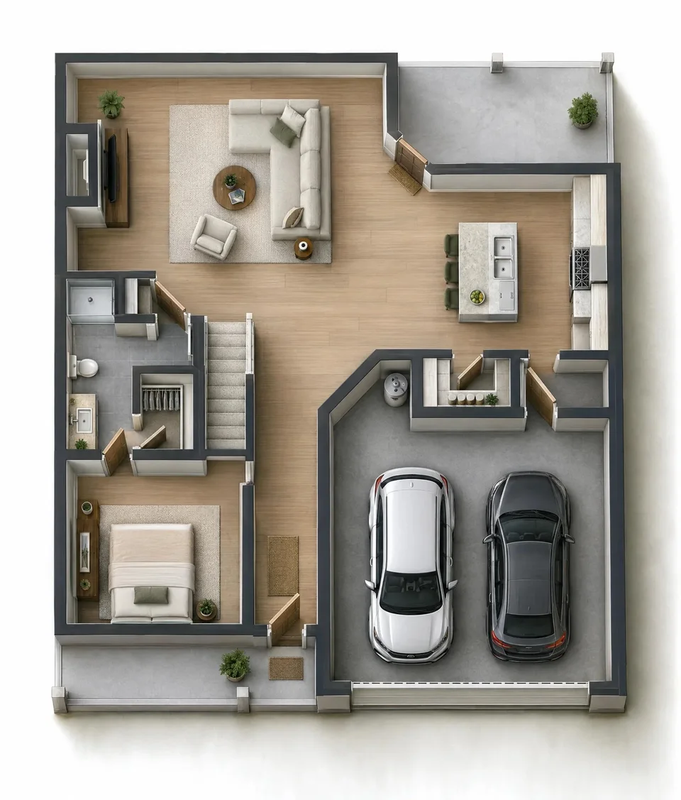 The Alston 1st floor 3D dollhouse floor plan