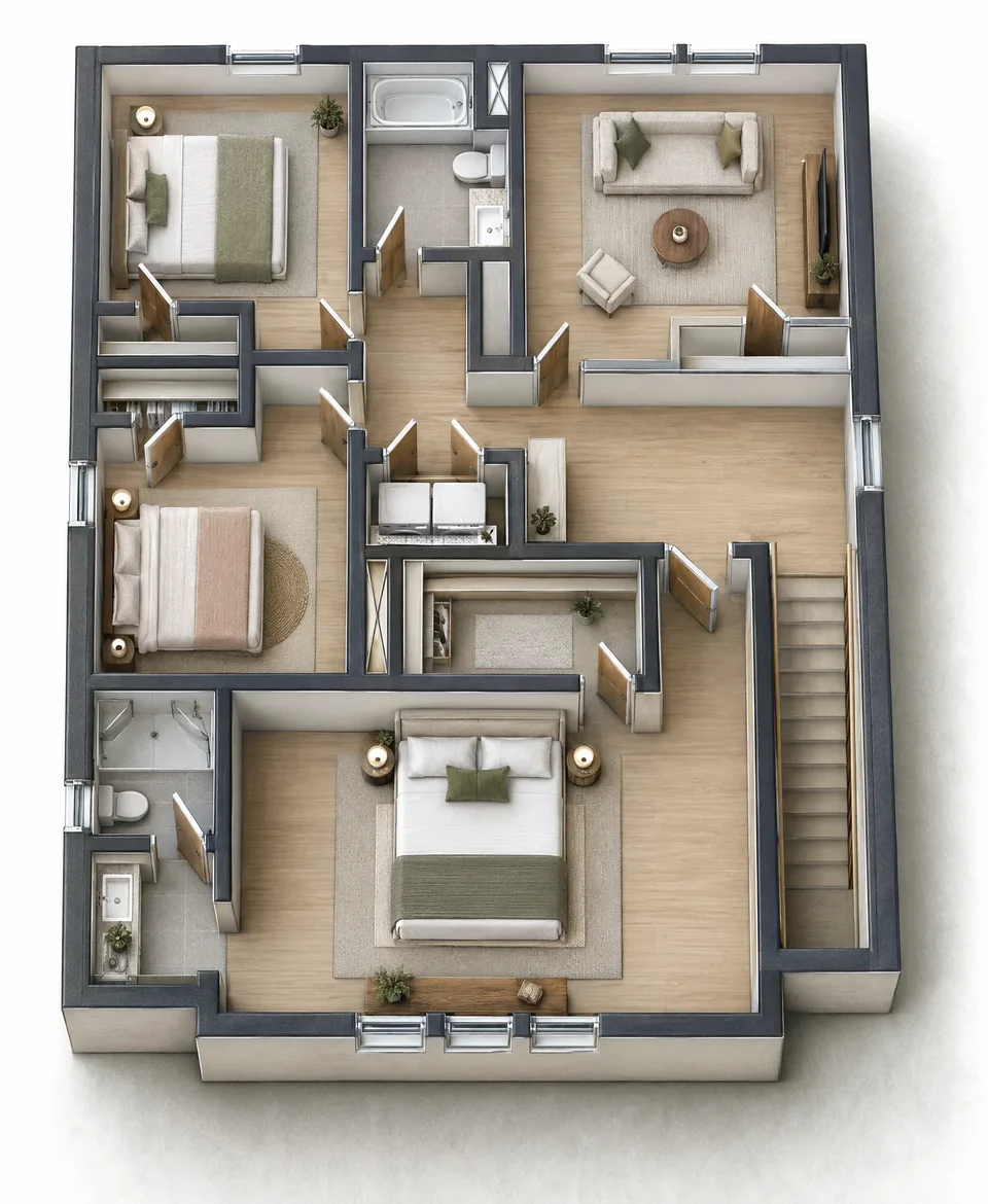 The Blossom 2nd floor 3D dollhouse floor plan