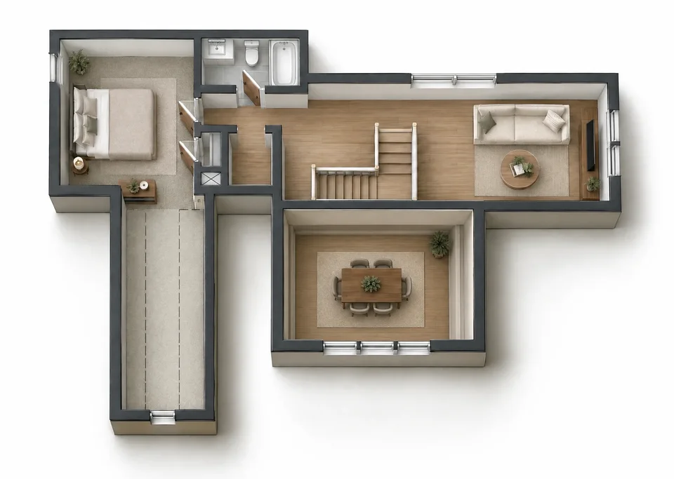 The Dalton 2nd floor 3D dollhouse floor plan