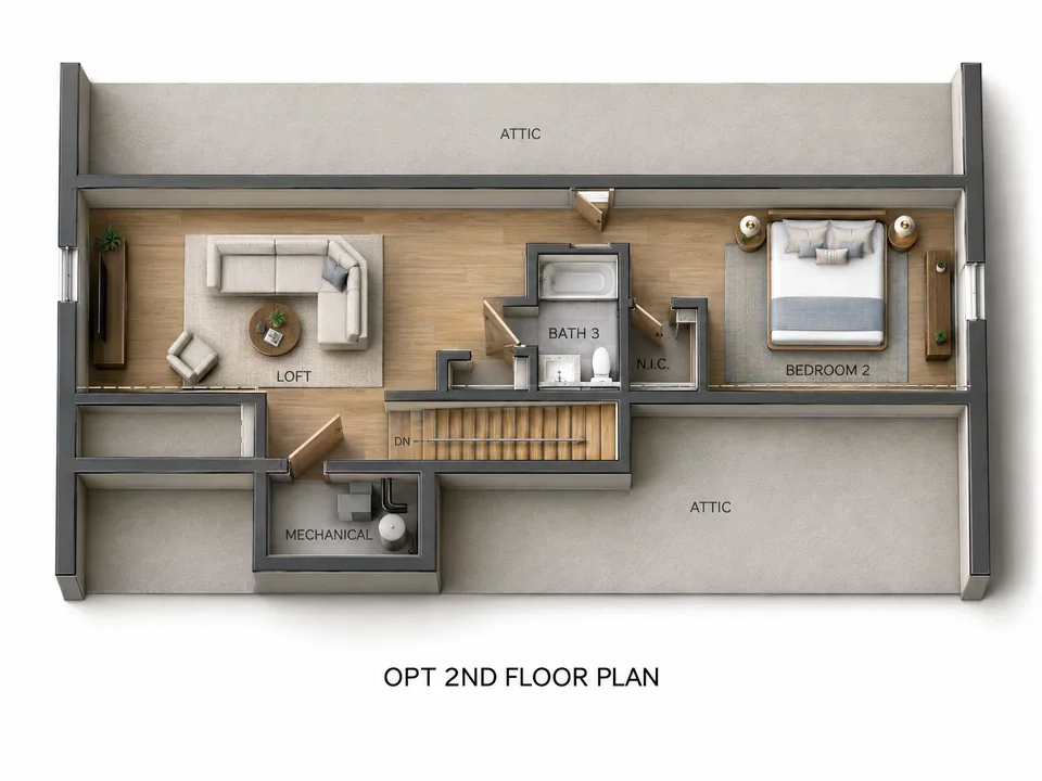 The Lanier optional 2nd floor 3D dollhouse floor plan