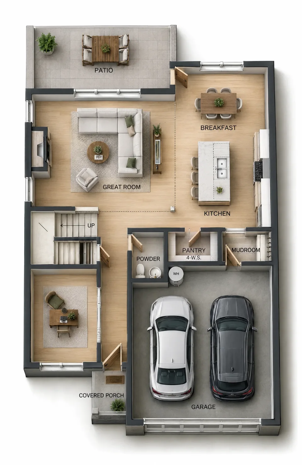 The Perry 1st floor 3D dollhouse floor plan