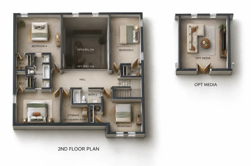 The Silverwood 2nd floor 3D dollhouse floor plan
