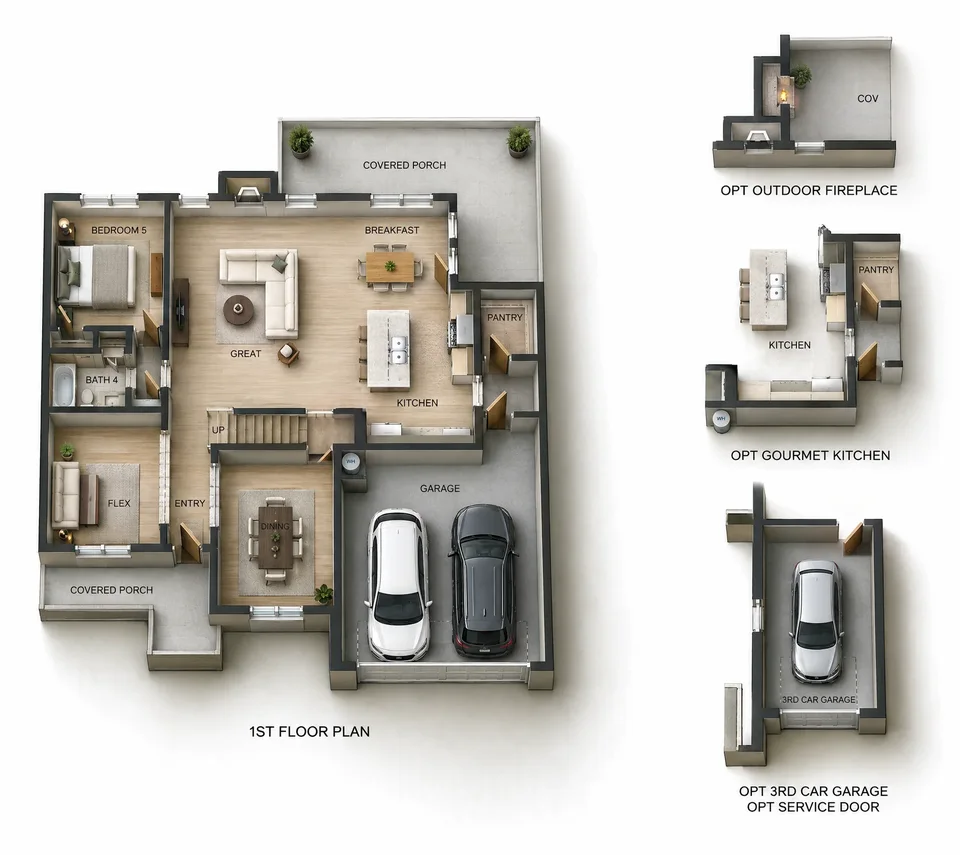 The Springfield 1st floor 3D floor plan