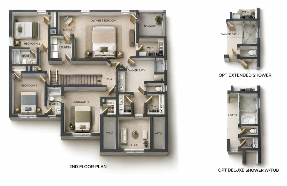 The Springfield 2nd floor 3D dollhouse floor plan