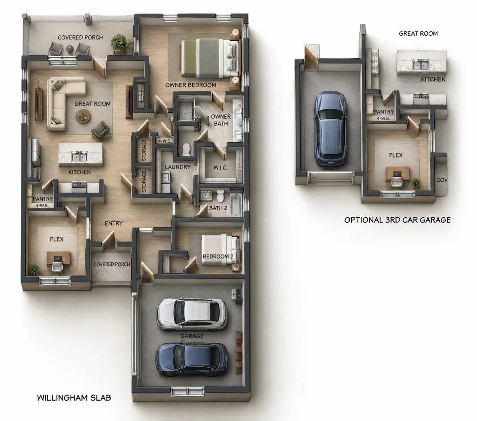 The Willingham 1st floor 3D floor plan